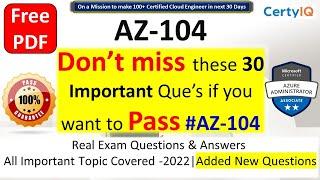 AZ-104 | Microsoft Azure Administrator certification | Real Exam Questions | 100% Pass | FREE PDF