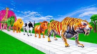 Paint & Animals Tiger, Gozilla, Lion, Cow Fountain Crossing Transformation Animal Cartoon #1