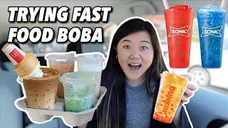 TRYING FAST FOOD BOBA DRINKS & VIRAL MILK TEA HACKS! NEW Dunkin' Donuts Bubbles Review