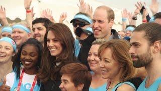 A Royal send-off! Kate, William and Harry cheer runners on at London Marathon starting line