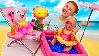 Neues Video mit Peppa, Irene und Baby Born. Strand zu Hause. Puppen Video für Kinder