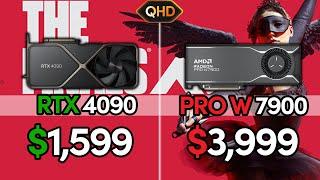 $3999 RADEON PRO W7900 VS $1599 RTX 4090 Performance Comparison | QHD Test in 11 Games | 4K