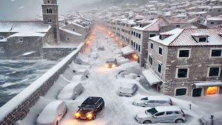 Dubrovnik, Croatia under ice, Dramatic winter scene in mid-December