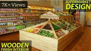 Supermarket Interior Design Work. Natural Wood theme. Wooden storage racks.