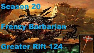 Diablo 3 Season 20 | Frenzy Barbarian GR124 Solo + BUILD | Gameplay Patch 2.6.8