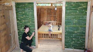 Construction and installation of second floor bedroom partition wall made of wood and bamboo