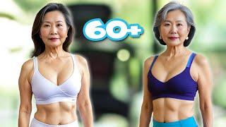 Natural Older Asian Women Over 60 Showing Latest Fitness Trends