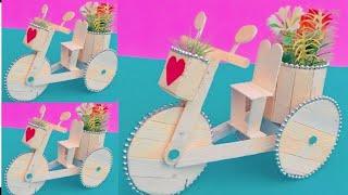 diy blcycle using ice cream stick /cute bicycle from waste popsicle stick /mini bic...