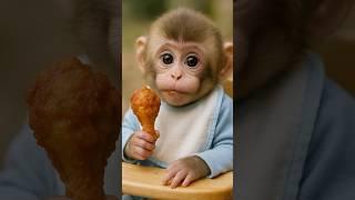 Baby Monkey Eats Fried Chicken Like a Real Toddler! 