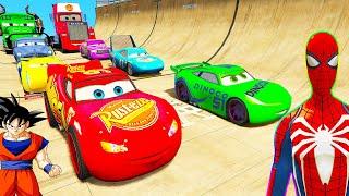 SPIDERMAN McQueen Friends Mega CITY Ramp Challenge ! SUPERHERO HULK Disney Cars MACK TRUCK  - GTA V