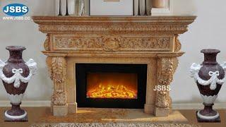 JSBS Wholesale Stone Hand Carved Yellow Marble Italian Roman Fireplace Mantel Surround