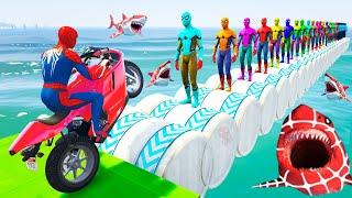 GTA 5 Crazy Ragdolls | Spiderman by Quad Bike On Rainbow Spiders Bridge (Spider Shark Jumps)