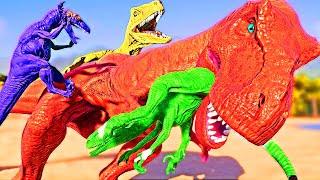 Tyrannosaurus Rex Dino Squad vs Superheroes What if Three T Rex Brothers in Jurassic World