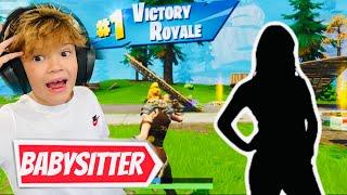 Getting My BABYSITTER Her First WIN on FORTNITE!