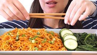 ASMR Eating Sounds: Spicy Noodles & Crunchy Greens ~ Collab With HungryWeasel ASMR (No Talking)