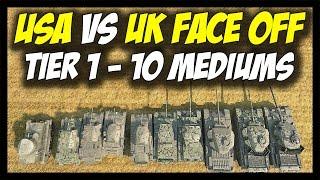 ► World of Tanks: USA vs British (UK) Medium Tanks - Tier 1 to Tier 10 - Face Off #11