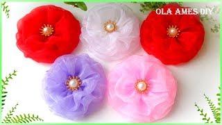 Цветы из органзы/ DIY Organza Ribbon Flowers/ Flor de organza facil/ Ola ames DIY