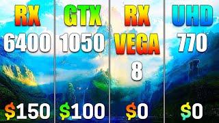 RX 6400 vs GTX 1050 vs RX Vega 8 (Ryzen 7 5700G) vs UHD 770 (Core i9-12900K) | PC Gameplay Tested