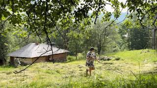 One day of happy life in the Ukrainian mountain village: preparation for green holidays