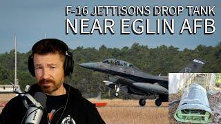 F-16 Jettisons Drop Tank near Eglin AFB, Fl - Narrowly Misses School and Houses