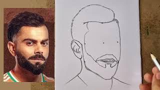 How to draw Virat Kohli Drawing Step by step