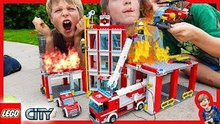 LEGO City Fire Station ON FIRE! Time Lapse Build and Fire Trucks