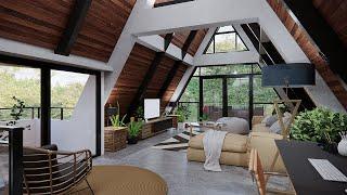 House Design in Detail: 2 Storey A-Frame House/Cabin in the forest