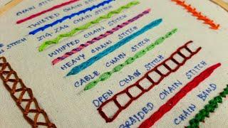 Chain Stitch family - 11 Different Chain Stitches / Hand Embroidery for Absolute Beginners