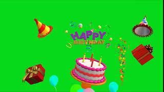 Happy Birthday Green Screen, Chroma Key 3D Animated Celebration. Cake, Party Hats, Balloons (2020)