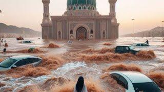 Holy rain in the holy city of Mecca. Flood in Saudi Arabia