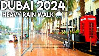 Walking in Rain DUBAI  |4K| Downtown Dubai Heavy Rain Walk , Burj Khalifa 2024 