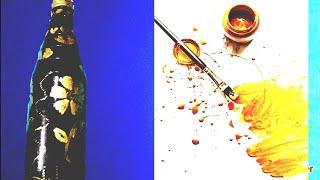 Golden flower Painting on Bottle || For Beginners || by NITA'S ART