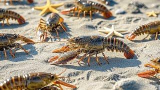 After low tide, the beach is full of big fat lobsters and starfish!