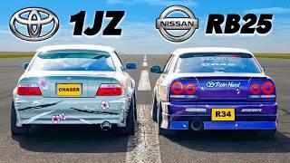 Nissan R34 v Toyota JZX100: DRAG RACE