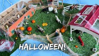 Setting up & decorating my Schleich barn for Halloween! Barn tour horses toy/models