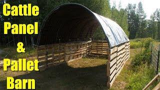 Building a Barn ( milking parlor ) from Pallets and Cattle Panels