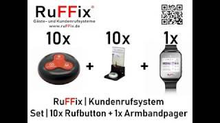 RuFFix ® das Original | Kundenruf System | 10x Funkbutton grau/rot | 1x Funk-Armbandpager