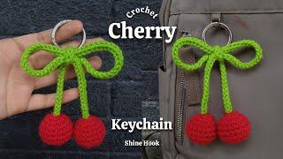 How to Crochet Ribbon Bow Cherry  | Tutorial Crochet Cherry Keychain  | Beginners Friendly