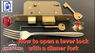 433. How to pick open a curtained lever mortice lock with a dinner fork - Merry Christmas everyone