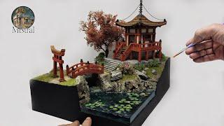 Crafting a Japanese Landscape Diorama: Miniature Temple and Bridge - DIORAMA DIY TUTORIAL