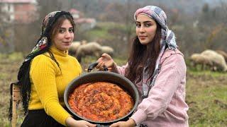 Cooking meat burek with Shirazi salad in nature!