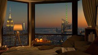 New York City Views Night in Cozy Apartment with Jazz Music for Relax and Study