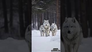 Snow White Alpha Wolf Leads Pack of White Wolves Through Snowy Forest | Rare Wolf Pack Footage