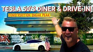 Tesla's Hollywood 50's Drive-In Supercharger! I Visit In Person! Plus Drone Flyover!