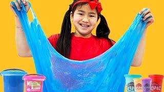 Jannie and Alex Pretend Play Make a Giant Colorful Slime | Fun Kids Video