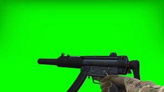 FPS view, submachine gun MP5 SD, green screen