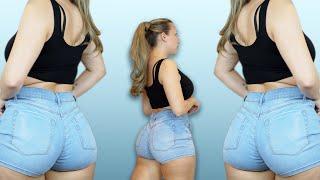 Jean Booty Shorts Try On Haul - FashionNova - 4K