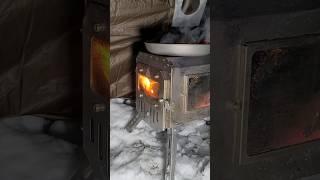 Camp Dinner On a Wood Burning Stove - Hot Tent Winter Camping - Pomoly Traveller Stove