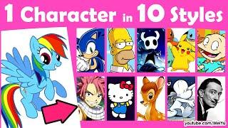 Draw MLP Rainbow Dash in 10 Art Styles Swap Challenge | New 10 Art Styles Challenge | Mei Yu