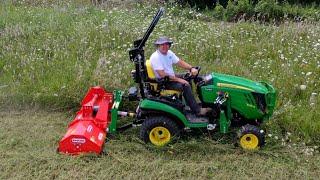 FLAIL MOWER & SUB COMPACT Tractor vs. OVERGROWN Grass, Weeds and Saplings! John Deere 1025R